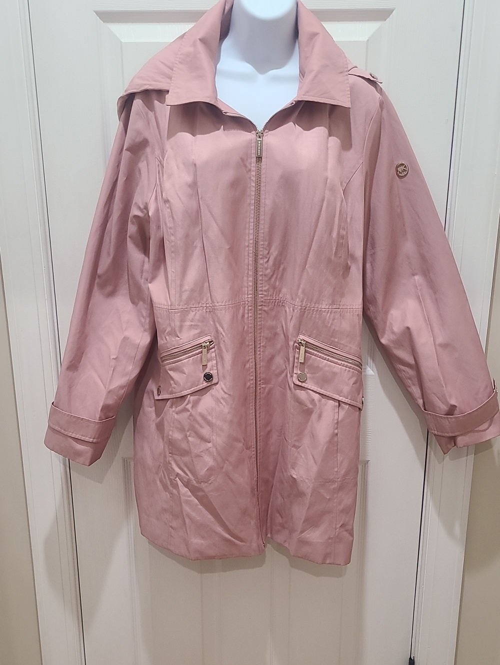 Michael Kors Dusty Pink Zip-Front Trench Coat